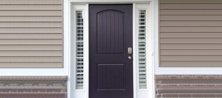 Sidelight Shutters On Black Door In San Diego, CA